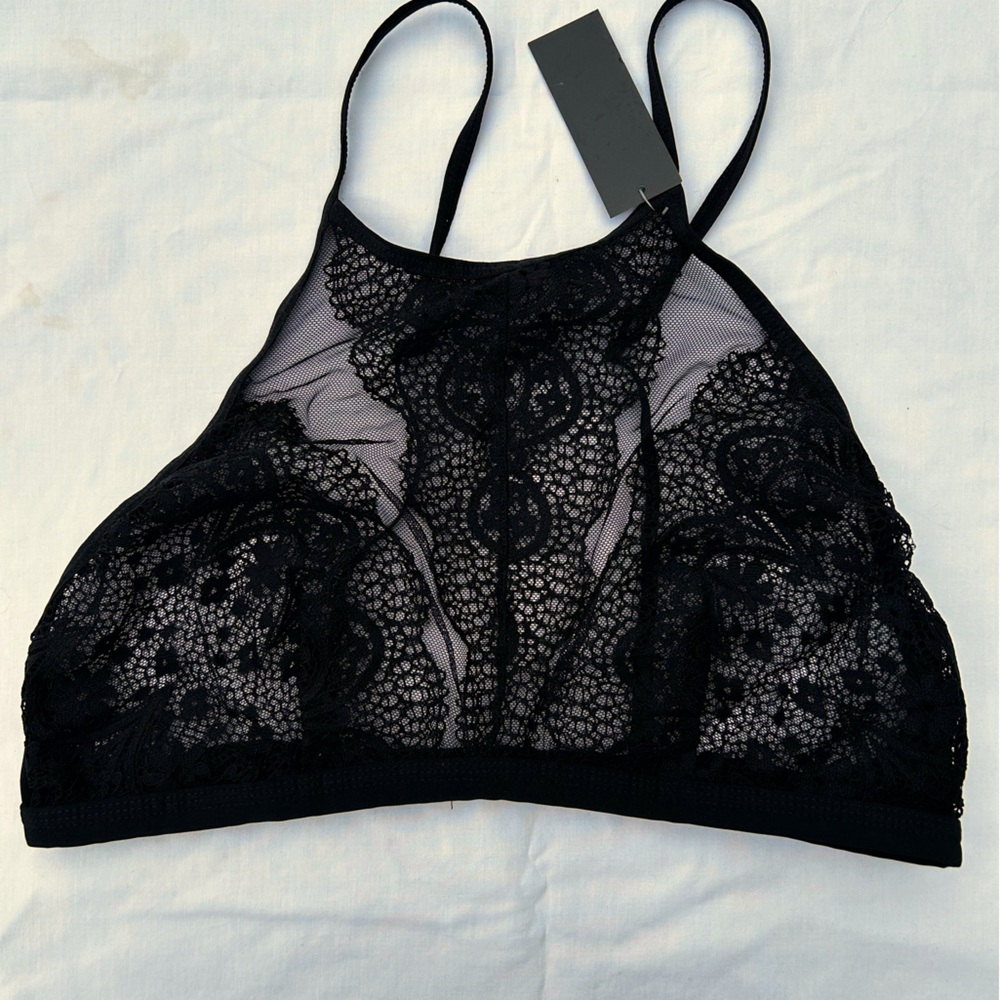 Youmita Sheer Lace High-neck Black Bralette XL